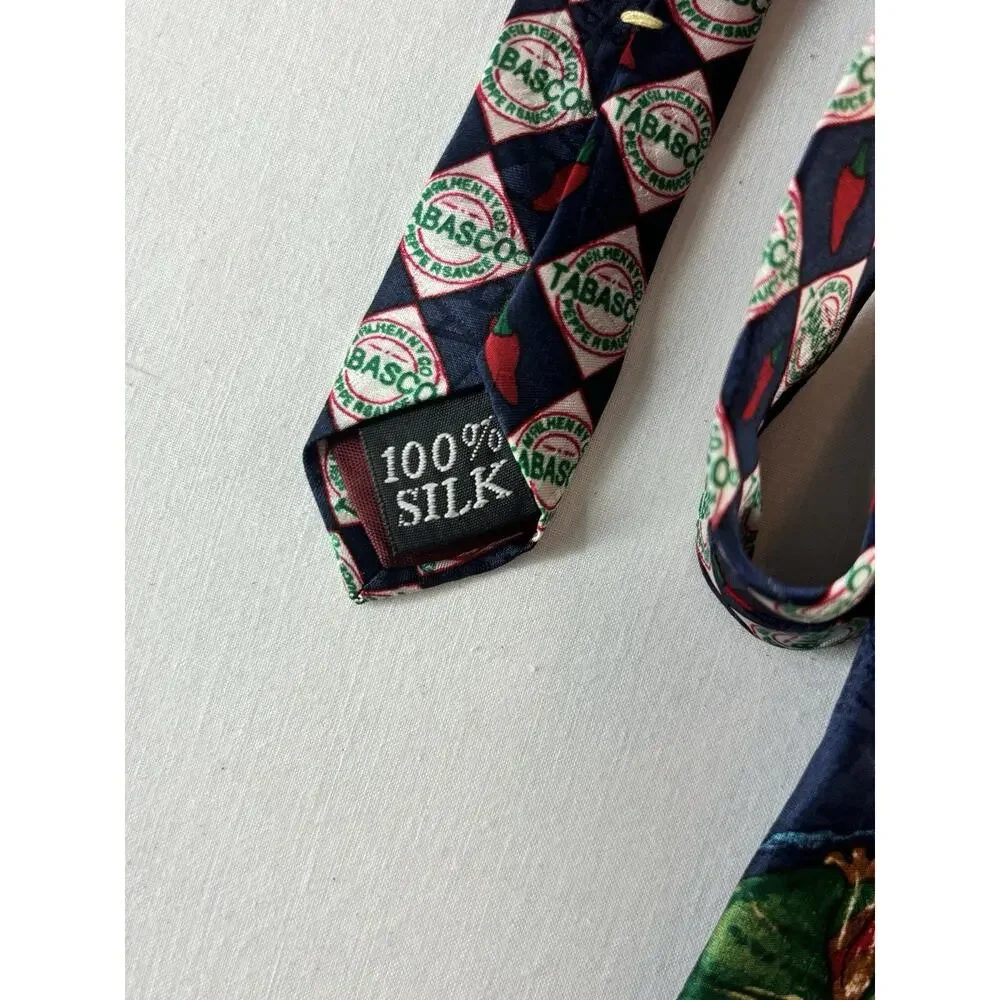 Tabasco Vintage Silk Neck Tie 100% silk Men’s Frog And Lilly Pad Hot Sauce